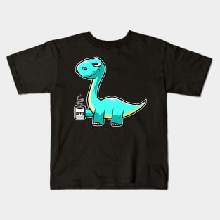 Cute Dinosaur Drinking Coffee Kawaii Neko Anime graphic Kids T-Shirt